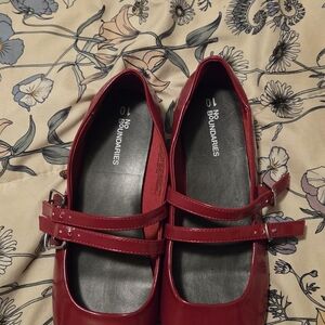 No Boundaries Women's Shiny Red Double-Strap Flats